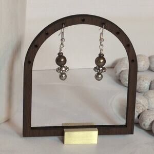 Cute & Dainty Vintage 1980s Silver-Tone & Bronze Beaded Dangle Pierced Earrings